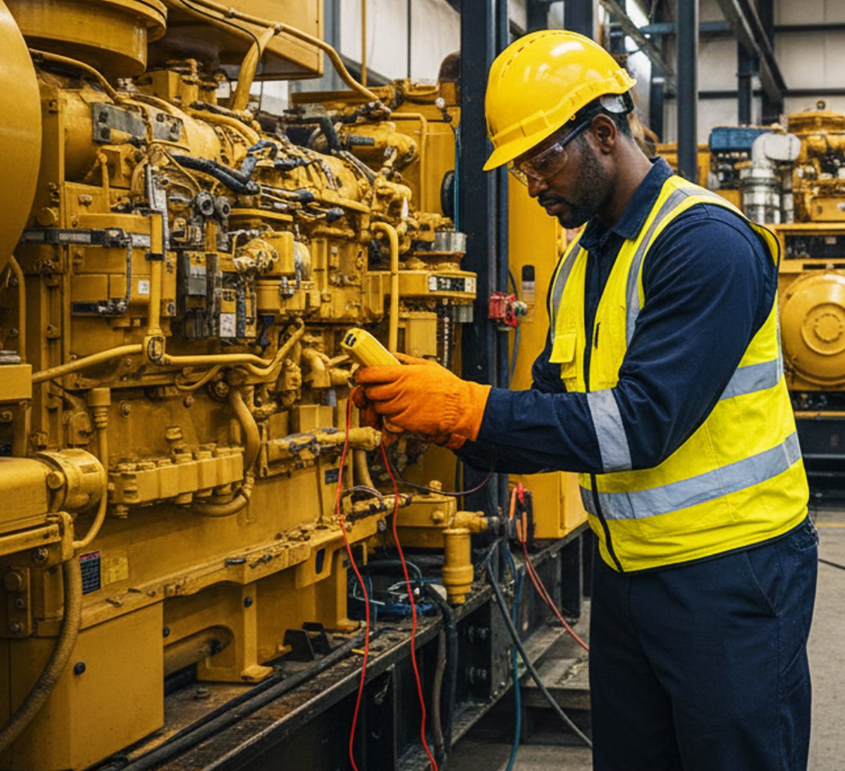 Technician working on a Cat engine